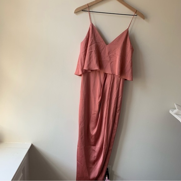 Shona Joy Rose Pink Luxe Frill Tulip Hem Maxi Dress Sz 2 - Picture 3 of 10